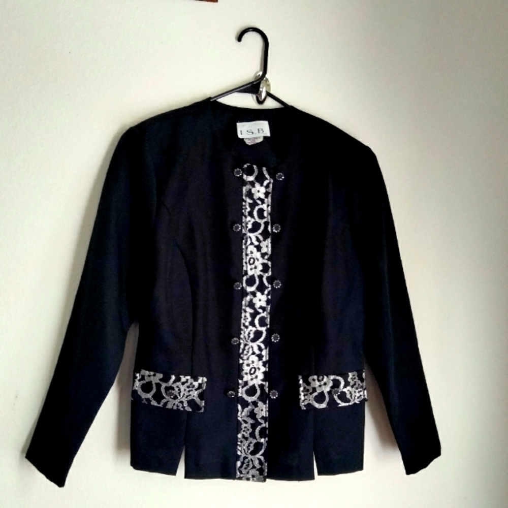 I.S.B 2 PC Skirt Set Women 10 Black & Silver Elegant Holiday Anniversary 90's